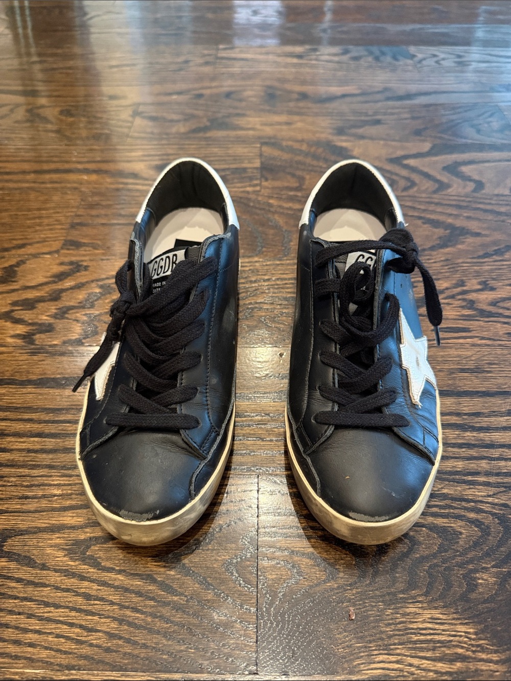 Golden Goose Black Leather Low-Top Sneakers with White Star Accent